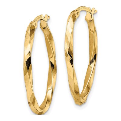 14K Yellow Gold Twisted Oval Hoop Earrings – view 3