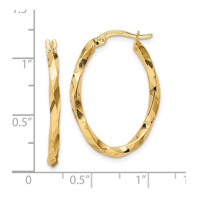 14K Yellow Gold Twisted Oval Hoop Earrings – view 4