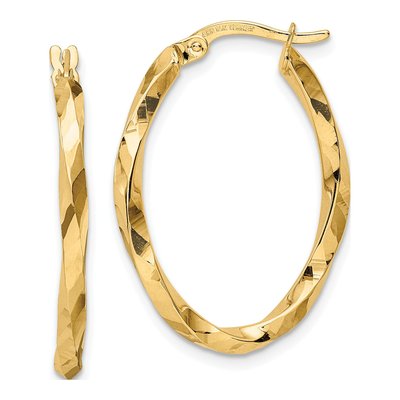14K Yellow Gold Twisted Oval Hoop Earrings