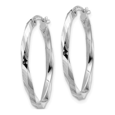 14K White Gold Oval Hoop Earrings – view 3
