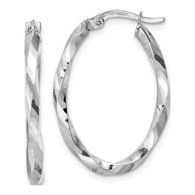 14K White Gold Oval Hoop Earrings