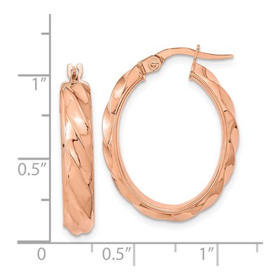 14K Rose Gold Twisted Oval Hoop Earrings – view 3