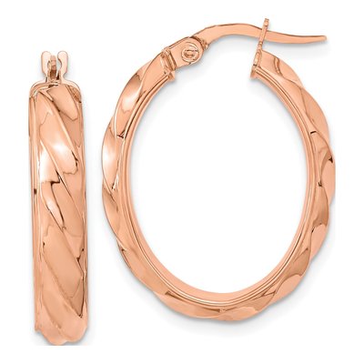 14K Rose Gold Twisted Oval Hoop Earrings