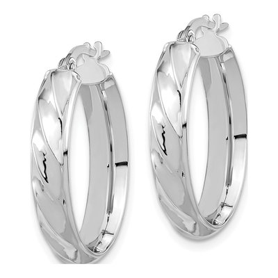 14K White Gold Twisted Oval Hoop Earrings – view 2