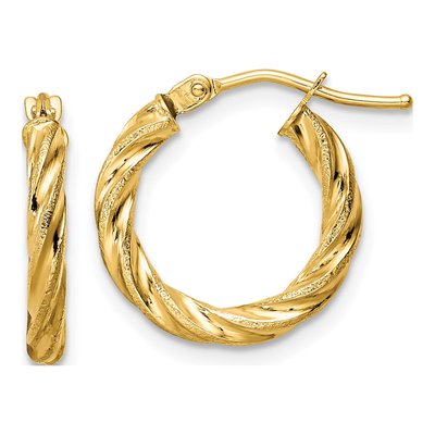 14K Yellow Gold 16mm Twisted Hoop Earrings