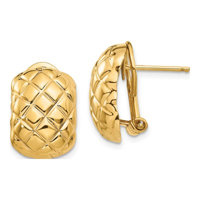14K Yellow Gold Crisscross Omega Back Stud Earrings