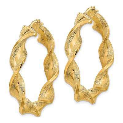14K Yellow Gold 44mm Twisted Greek Hoop Earrings – view 2