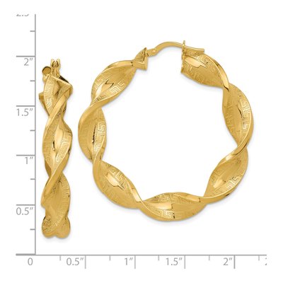 14K Yellow Gold 44mm Twisted Greek Hoop Earrings – view 3