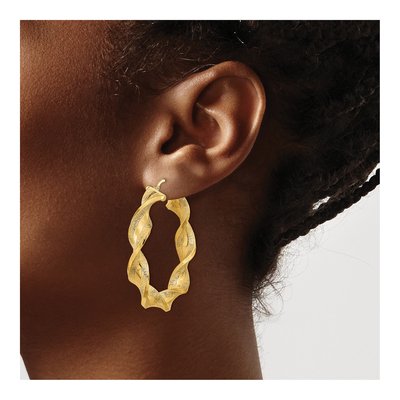 14K Yellow Gold 44mm Twisted Greek Hoop Earrings – view 4