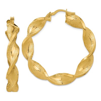 14K Yellow Gold 44mm Twisted Greek Hoop Earrings