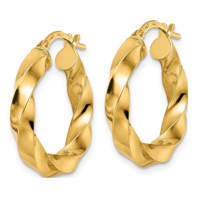 14K Yellow Gold 22mm Twisted Hoop Earrings – view 3
