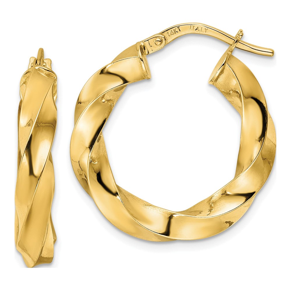 14K Yellow Gold Twisted Hoop Earrings, Italy