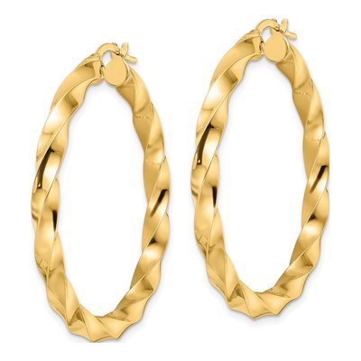 14K Yellow Gold 42mm Twisted Hoop Earrings – view 3