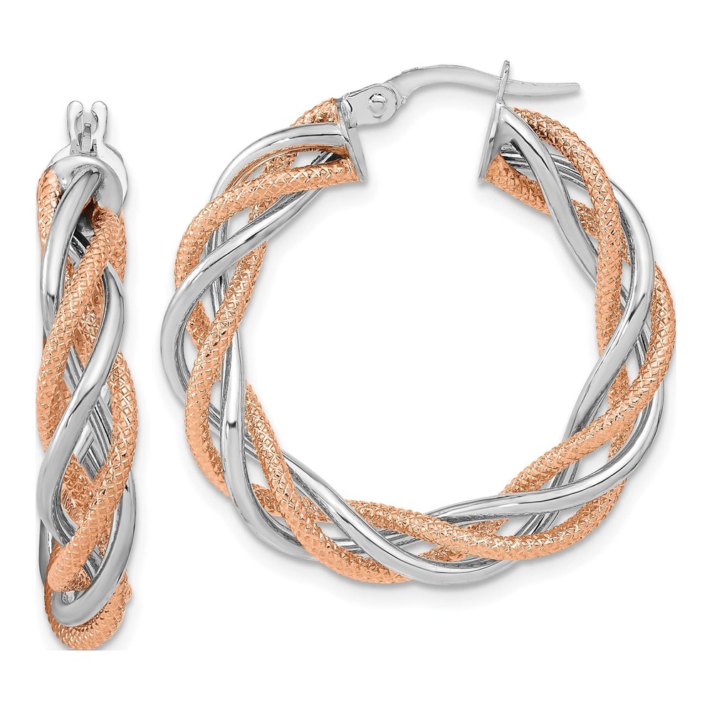 14K White Gold Twisted Hoop Earrings, Italy