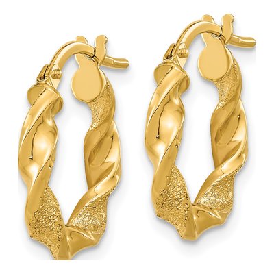 14K Yellow Gold Twisted Hoop Earrings, Polished – view 2