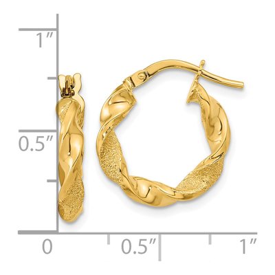 14K Yellow Gold Twisted Hoop Earrings, Polished – view 3