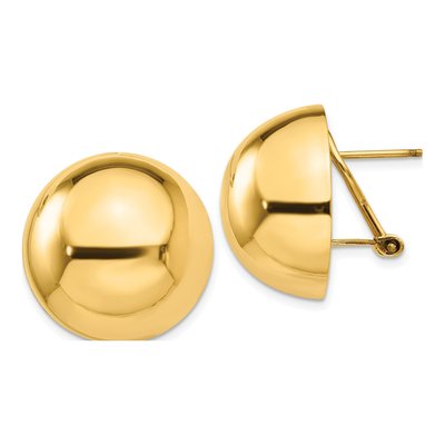 14K Yellow Gold Half Ball Omega Back Stud Earrings