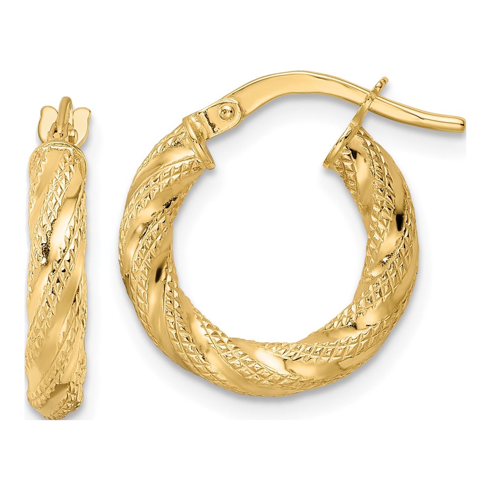 14K Yellow Gold 16mm Twisted Hoop Earrings