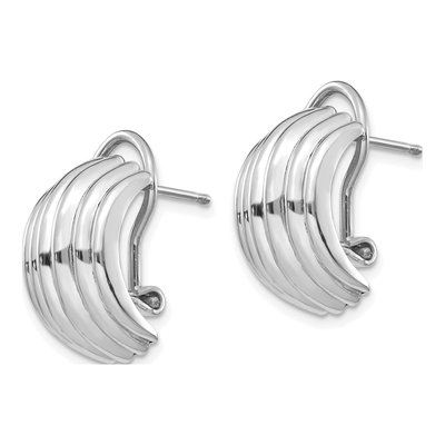 14K White Gold 20mm Ribbed Half Omega Hoop Earrings – view 3