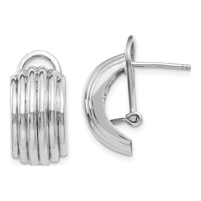 14K White Gold 20mm Ribbed Half Omega Hoop Earrings