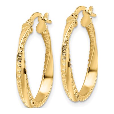 14K Yellow Gold Twisted Oval Hoop Earrings – view 3