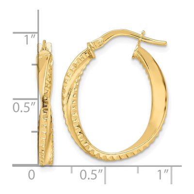14K Yellow Gold Twisted Oval Hoop Earrings – view 4