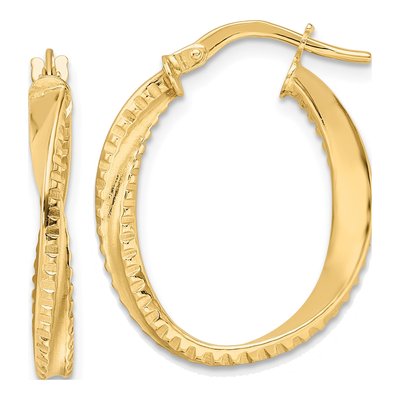 14K Yellow Gold Twisted Oval Hoop Earrings
