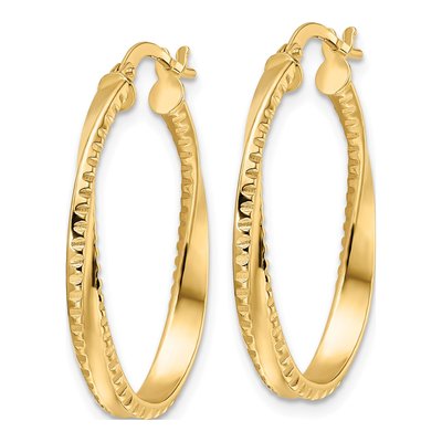 14K Yellow Gold Twisted Oval Hoop Earrings – view 3