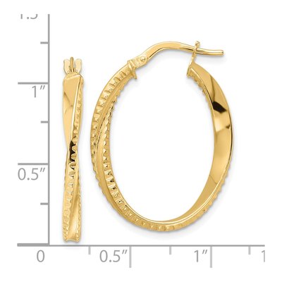 14K Yellow Gold Twisted Oval Hoop Earrings – view 4