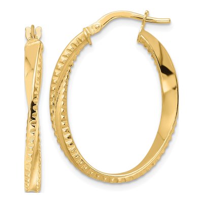 14K Yellow Gold Twisted Oval Hoop Earrings