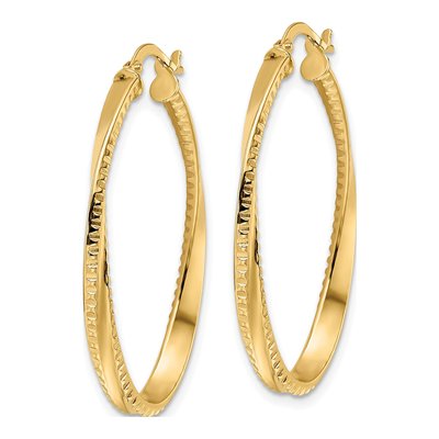 14K Yellow Gold Twisted Oval Hoop Earrings – view 3