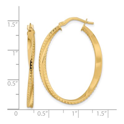 14K Yellow Gold Twisted Oval Hoop Earrings – view 4