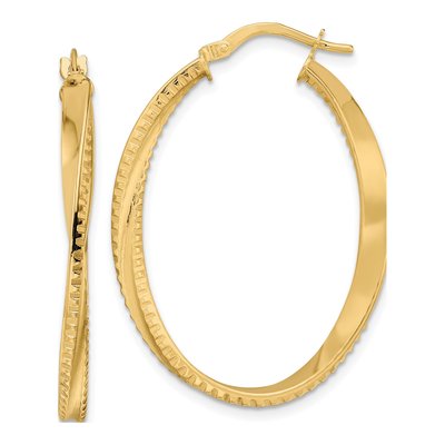 14K Yellow Gold Twisted Oval Hoop Earrings