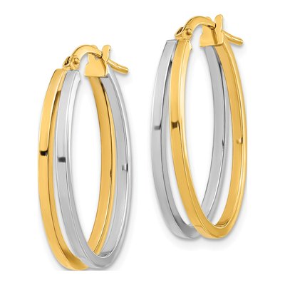 14K Two-Tone Gold Oval Double Hoop Earrings – view 2