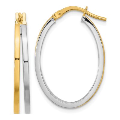 14K Two-Tone Gold Oval Double Hoop Earrings