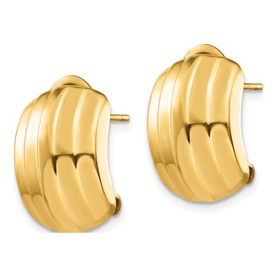 14K Yellow Gold Ribbed Omega Back Stud Earrings – view 3