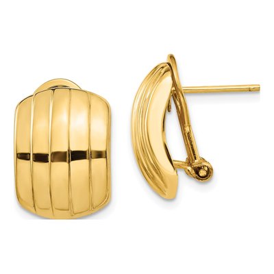 14K Yellow Gold Ribbed Omega Back Stud Earrings