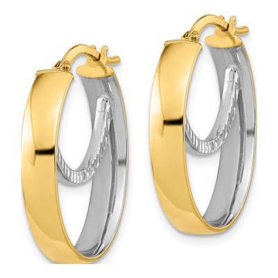 14K Two-Tone Gold 24mm Diamond-Cut Fancy Oval Hoop Earrings – view 2