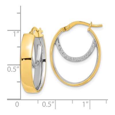 14K Two-Tone Gold 24mm Diamond-Cut Fancy Oval Hoop Earrings – view 3