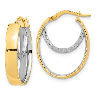 14K Two-Tone Gold 24mm Diamond-Cut Fancy Oval Hoop Earrings
