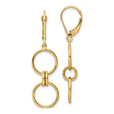 14K Yellow Gold Circle Leverback Earrings