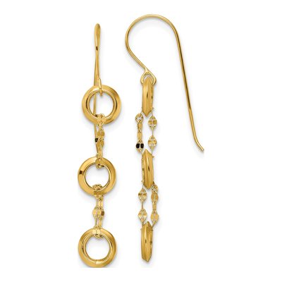 14K Yellow Gold Three Circle Dangle Earrings