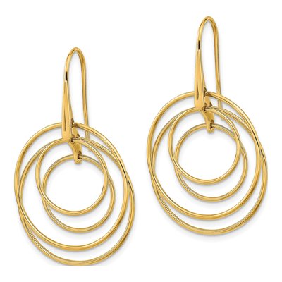 14K Yellow Gold Circles French Hook Dangle Earrings – view 2