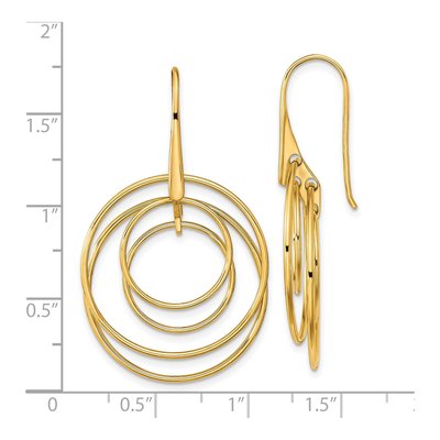14K Yellow Gold Circles French Hook Dangle Earrings – view 3
