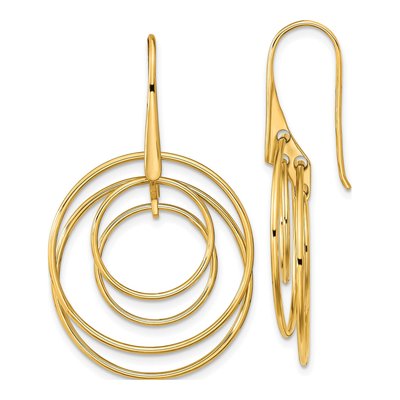 14K Yellow Gold Circles French Hook Dangle Earrings