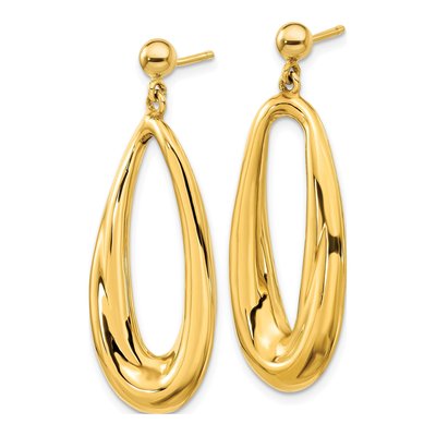 14K Yellow Gold Hollow Wavy Oval Dangle Earrings – view 2