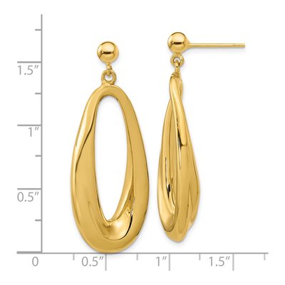 14K Yellow Gold Hollow Wavy Oval Dangle Earrings – view 3