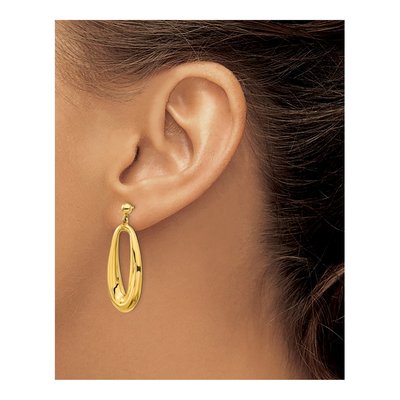 14K Yellow Gold Hollow Wavy Oval Dangle Earrings – view 4