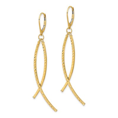 14K Yellow Gold Diamond-Cut Curved Bar Leverback Earrings – view 2
