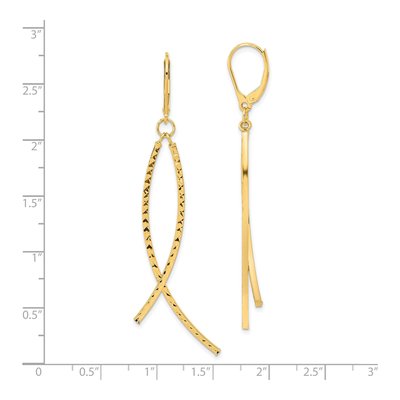 14K Yellow Gold Diamond-Cut Curved Bar Leverback Earrings – view 3